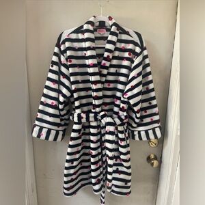 Kate Spade NY Long Sleeve Chenille PlushRobe Confetti Stripe Black White Pink